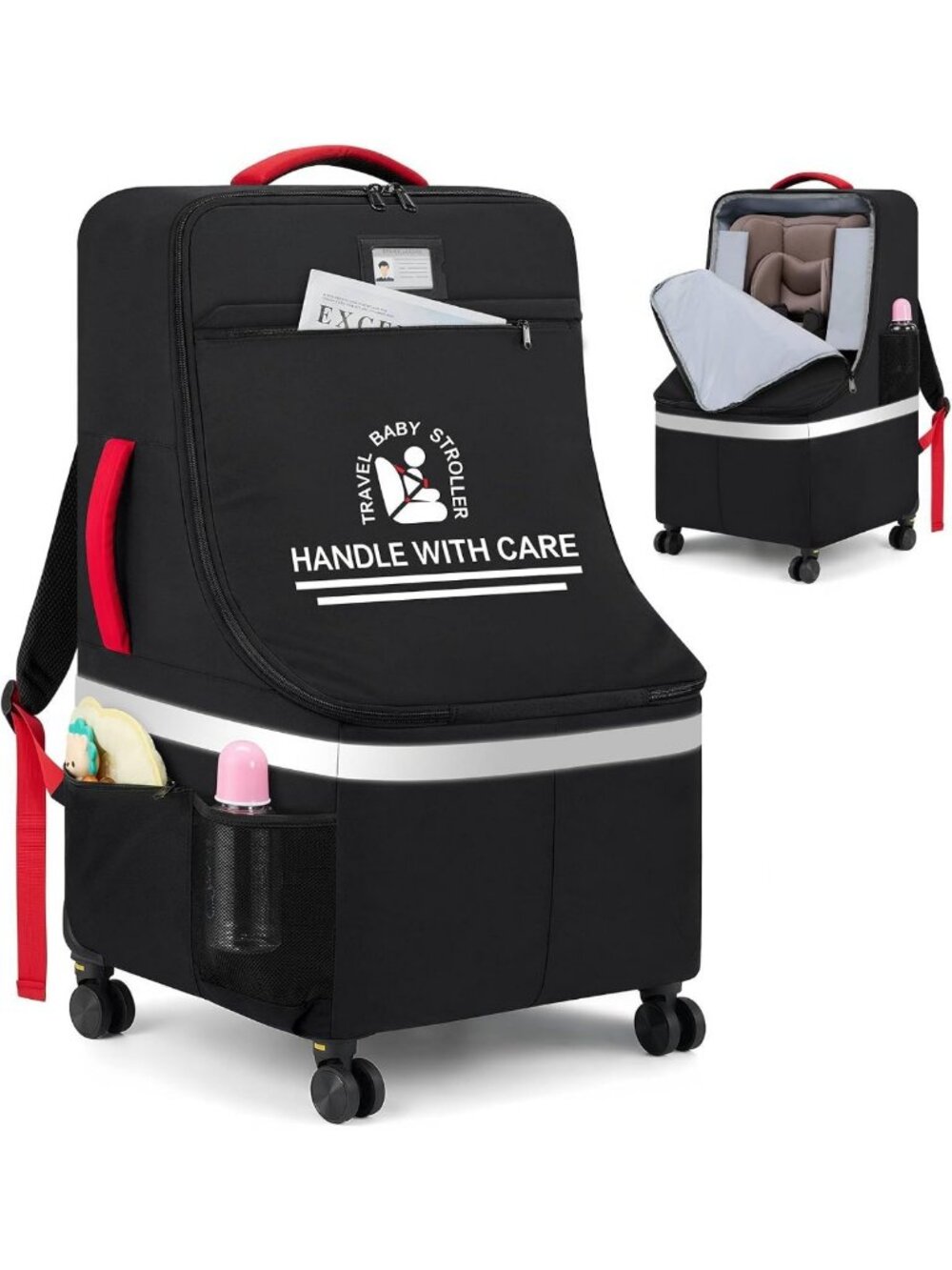 Padded Car Seat Travel Bag for Airplane with Spinner Wheels - Travel Accessory